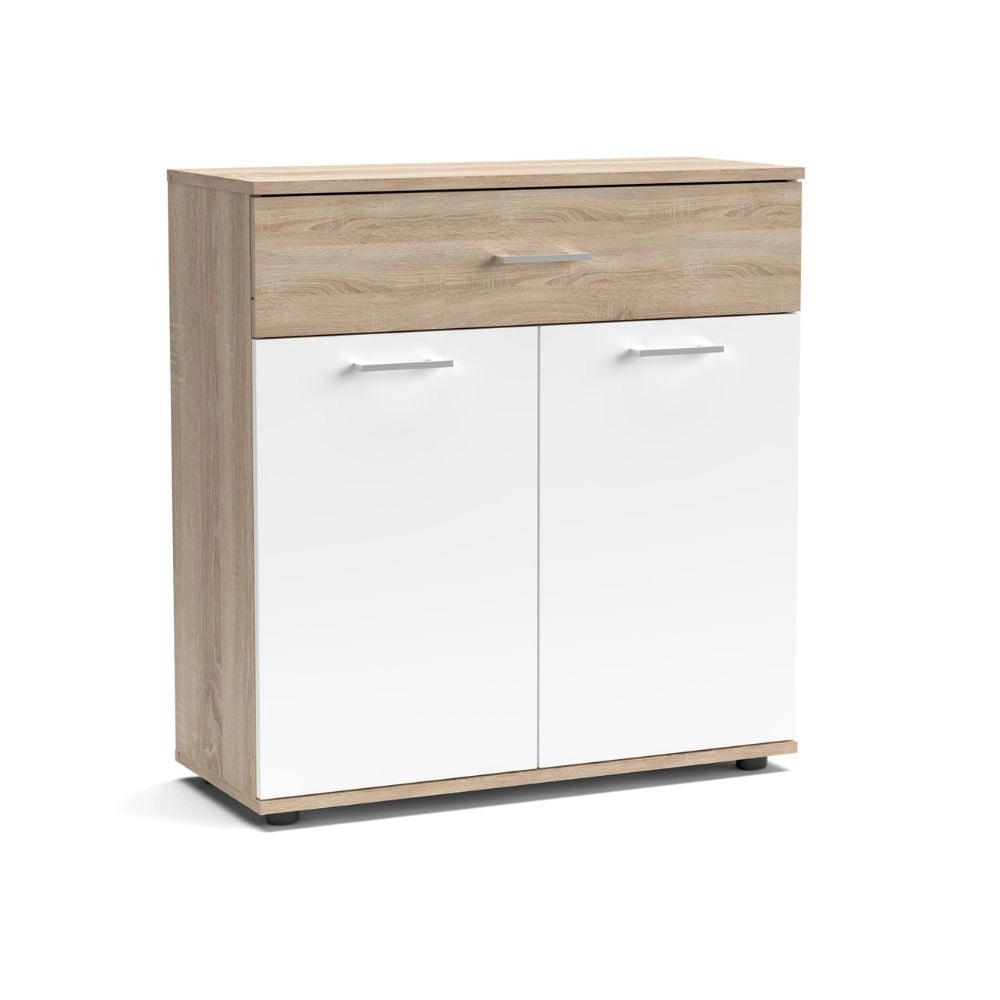 Mobile multiuso Irys con 2 ante e 1 cassetto colore bianco e rovere 80x35x84H