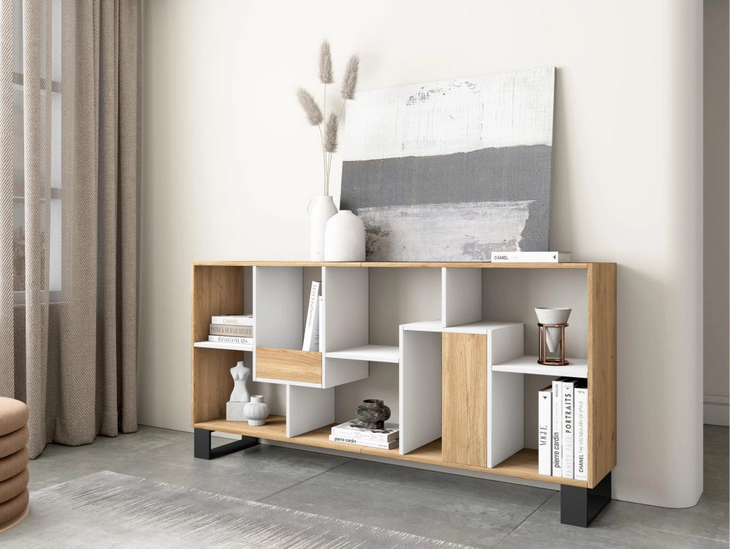 Libreria scaffale, 174x67x31, Design industriale, Rovere e bianco RF4116