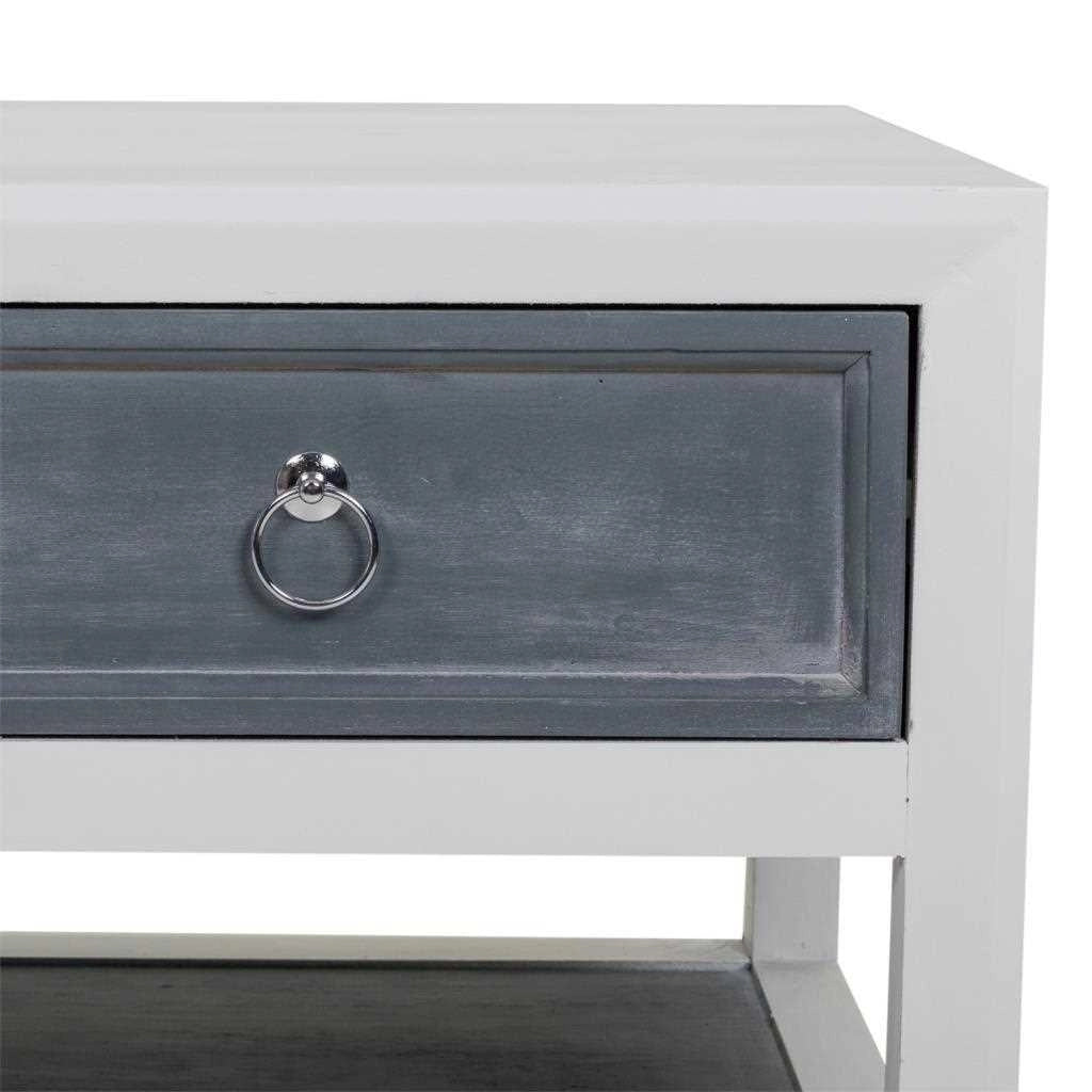 Tavolino da centro in legno laccato bianco e grigio 104x51x53h