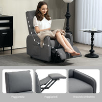 Poltrona Alzapersona Elettrica Reclinabile con Telecomando e Tasca in Tessuto Grigio Carbone