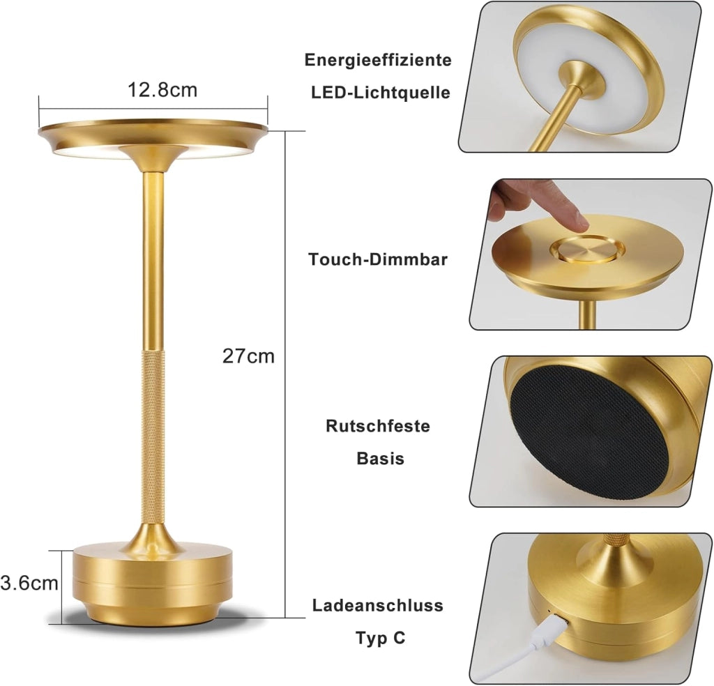 ZMH Lampada da tavolo wireless set 2 pezzi batteria touch dimmerabile USB ricaricabile per comodino camera letto