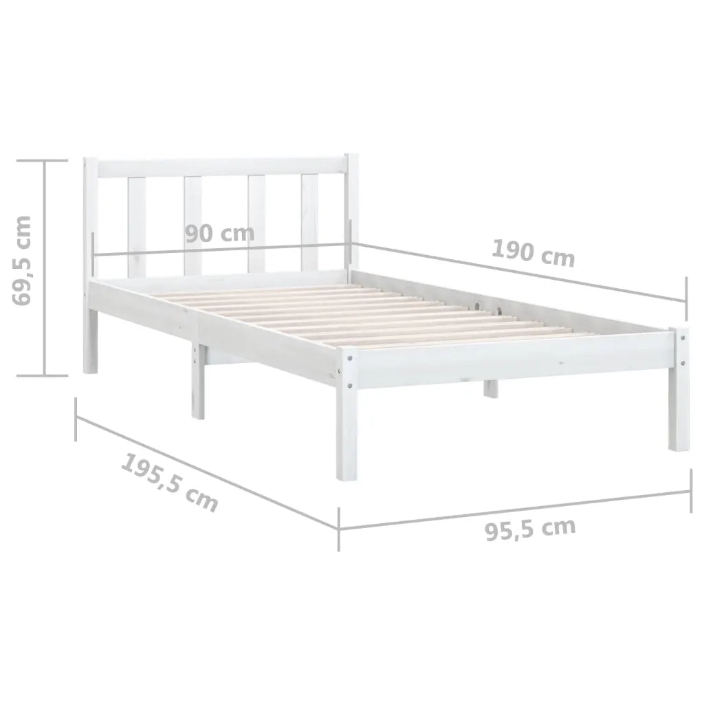 Giroletto-Struttura Letto Bianco in Legno Massello di Pino 90x190 cm Single 761688