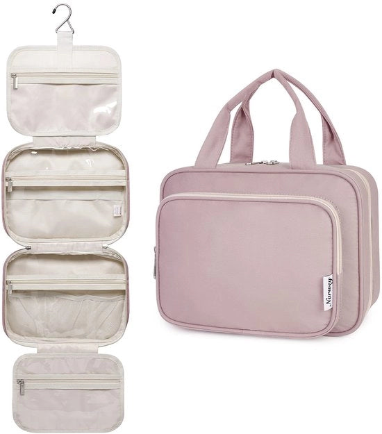 Borse per bagno per donne, borse per bagno appese, grandi borse per cosmetici, grandi borse per bagno, organizzatore per cosmetici per donne e ragazze (stoffa rosa)