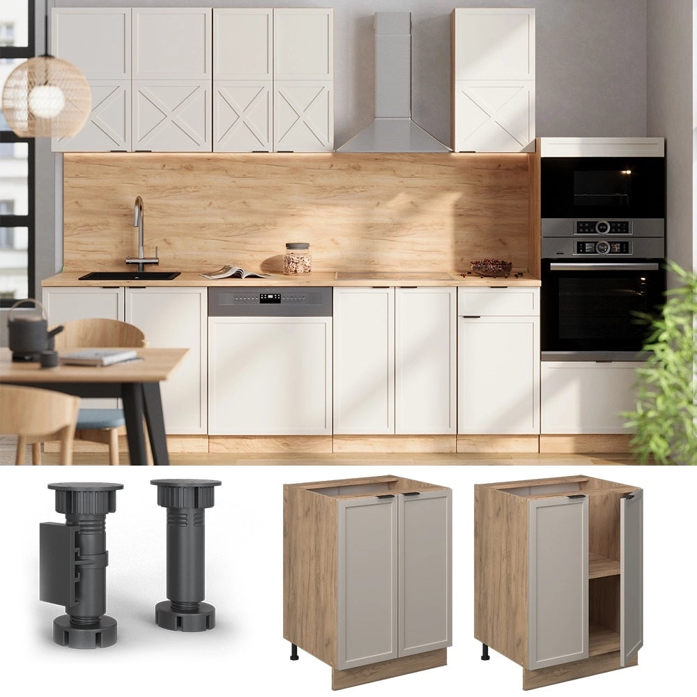 Mobiletto base cucina Fame-Line GrigioBeige/Rovere dorato 60 cm, PL Marmo Vicco