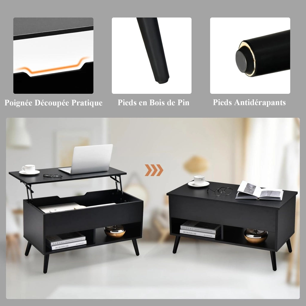 Tavolino da caffè sollevabile, tavolo da caffè con spazio nascosto di stoccaggio, tavolo sollevabile ed estensibile per il riposo o il lavoro, 80 x 40 x 58 (max) cm per il soggiorno e la sala da