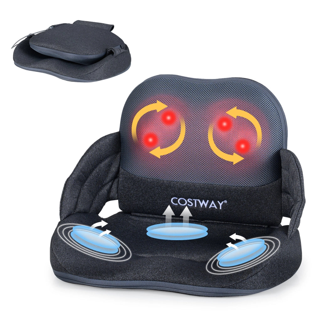 Massaggiatore riscaldamento cuscino sedile pieghevole shiatsu lombare fianchi impastamento, Massaggiatore compressione aria 3 livelli vibrazione sedia casa ufficio