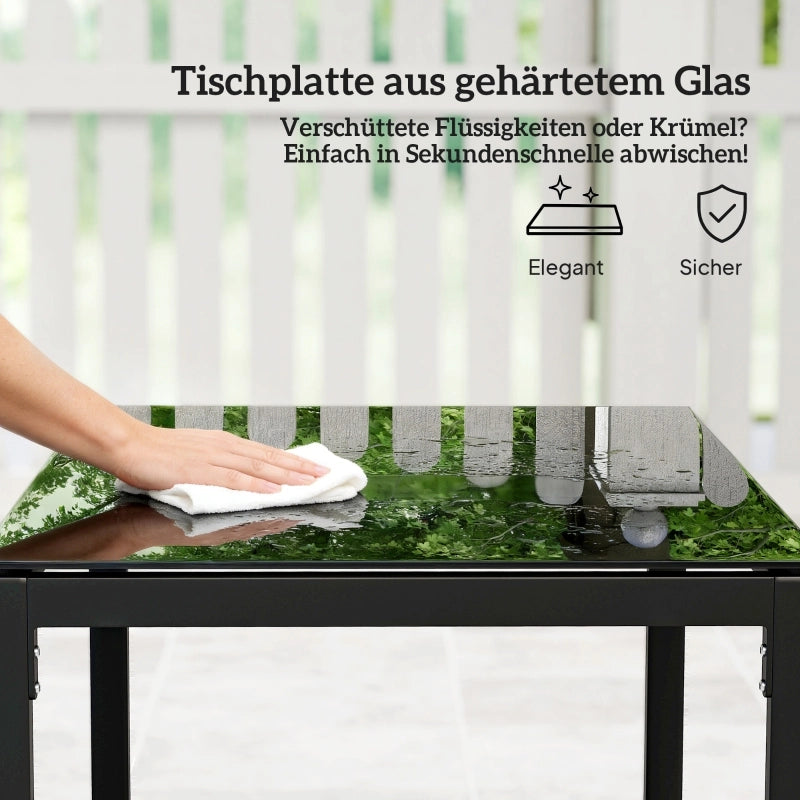 OKWISH Set da Giardino 2 Posti con 2 Poltrone e Tavolo, Cuscini Sfoderabili, Piano in Vetro, Acciaio Grigio Scuro