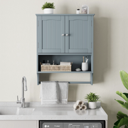 Mobile bagno pensile con portasciugamani, 2 ante, ripiani aperti, MDF grigio chiaro