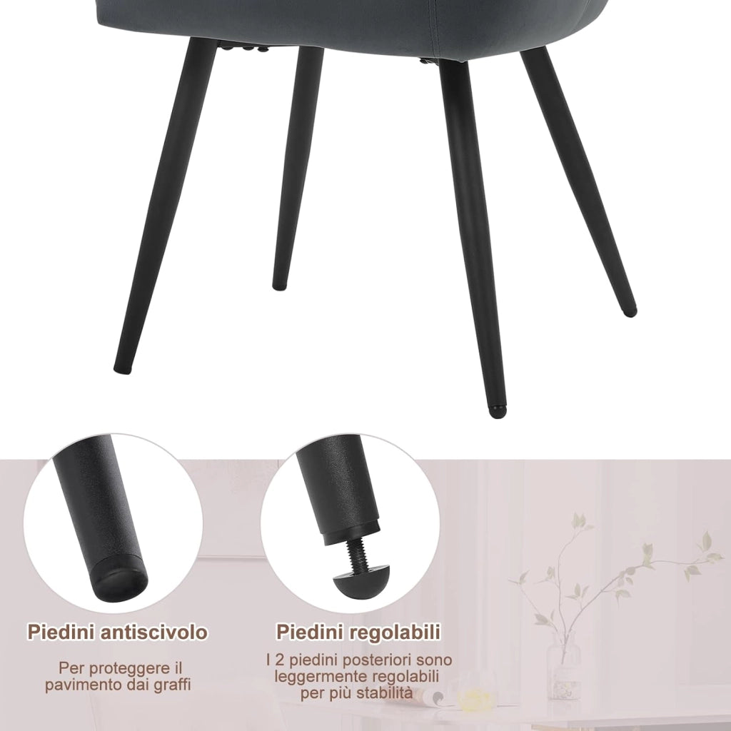 Set di 2 Sedie da Pranzo Moderne, Sedie da Cucina con Schienale e Braccioli, Poltroncine Imbottite con Gambe in Metallo, per Salotto, Ufficio e Cameretta, in Velluto, Crema, BH374cm-2