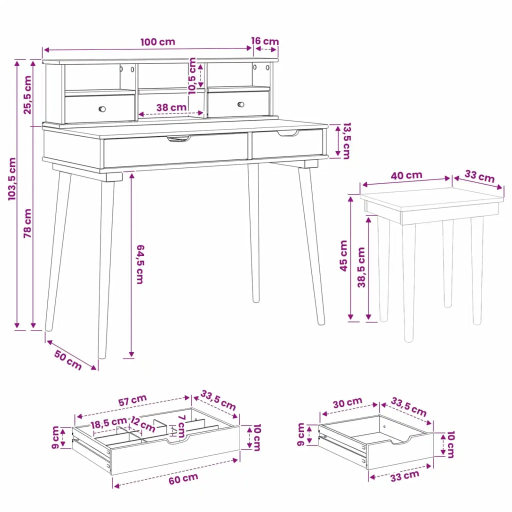 Set Tavolo da Trucco FAUSKE 3 pcs Bianco 100 x 50 x 103,5 cm 3438588