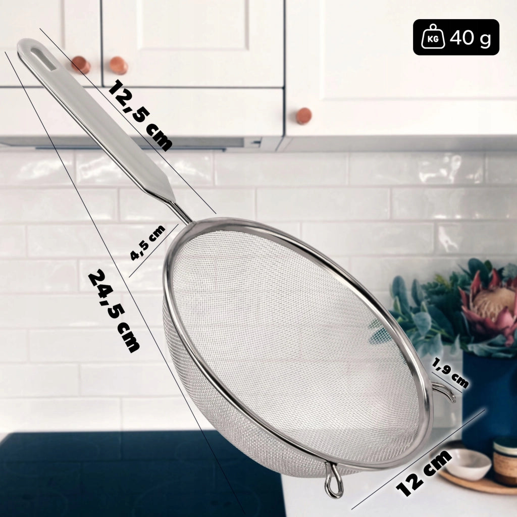 Colino da cucina KADAX con manico in acciaio per setacciare la farina, denso, 12 cm