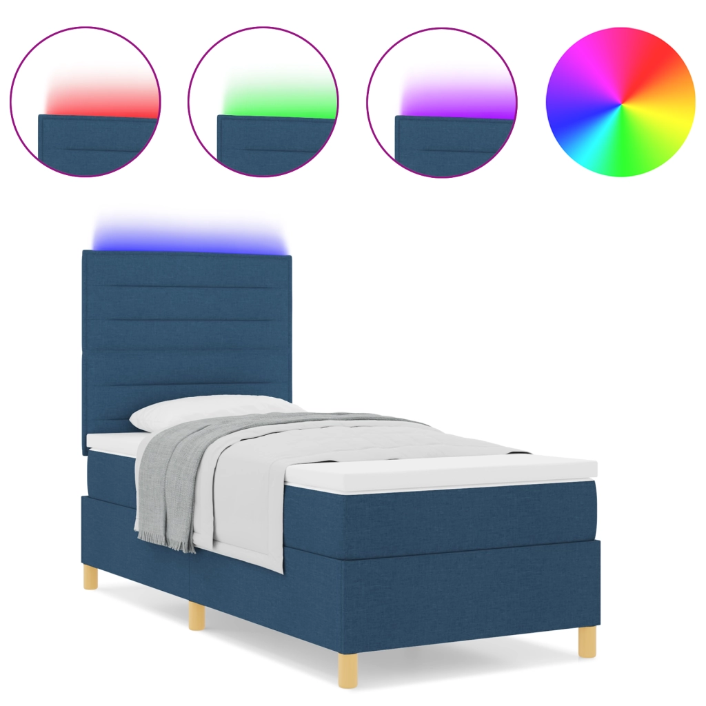 Letto Box Spring con Materasso e LED Blu 90x200 cm Tessuto