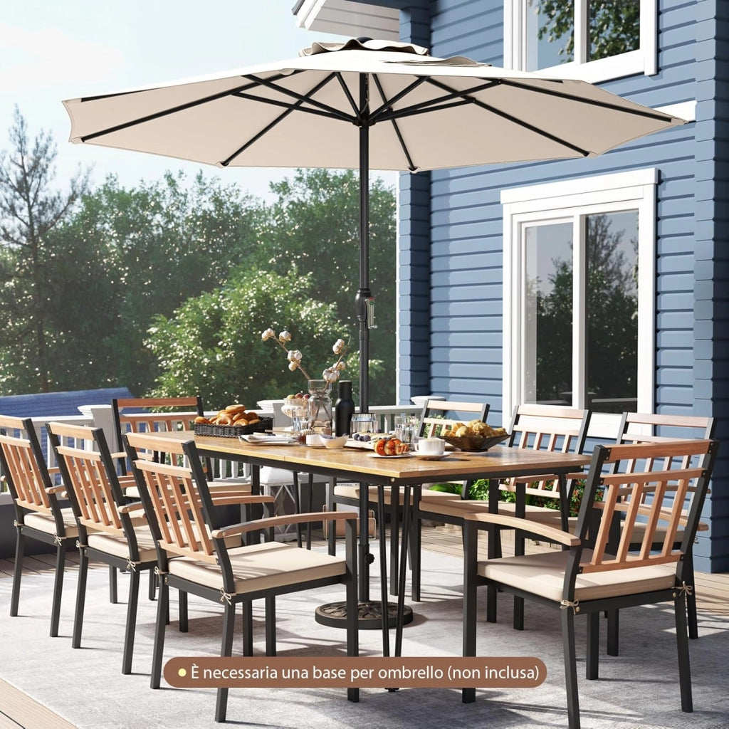 Ombrellone da Giardino 260 cm, Ombrellone con Manovella e 8 Stecche, Tettuccio Ventilato, per Cortile Piscina Giardino (Beige, 260 cm 8 Stecche)