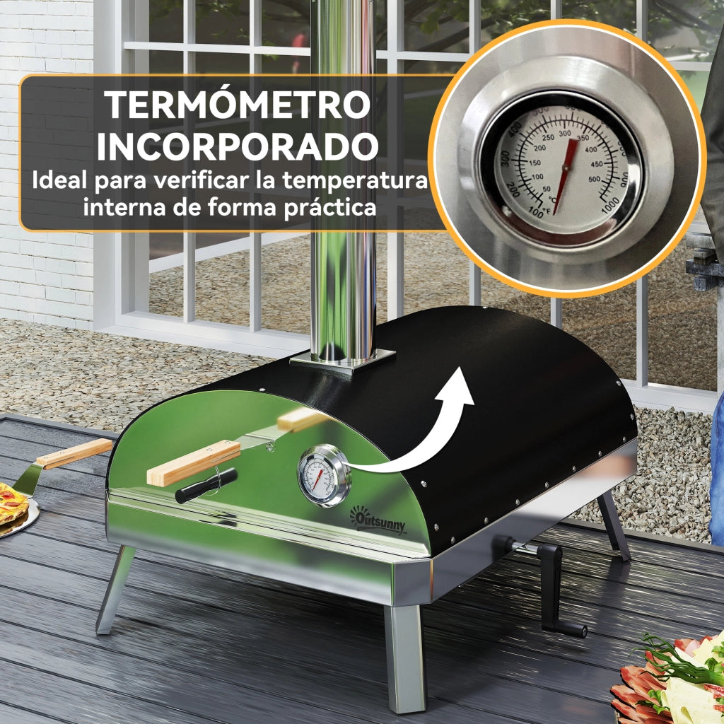 Forno Pizza Legno con Pietra Refrattaria ¨C Zephmum ¨C Grigio con Termometro e Vassoio Girevole