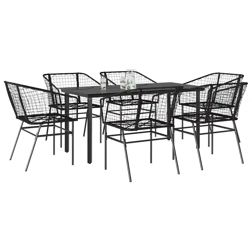 Set Pranzo da Giardino 7 pz Nero Polyrattan Vetro 3334587