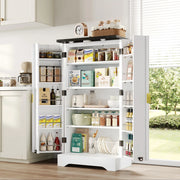 Dispensa alta con LED, 2 ante, ripiani regolabili e vani su porta, per cucina e soggiorno, bianco, 120 × 60,5 × 40 cm