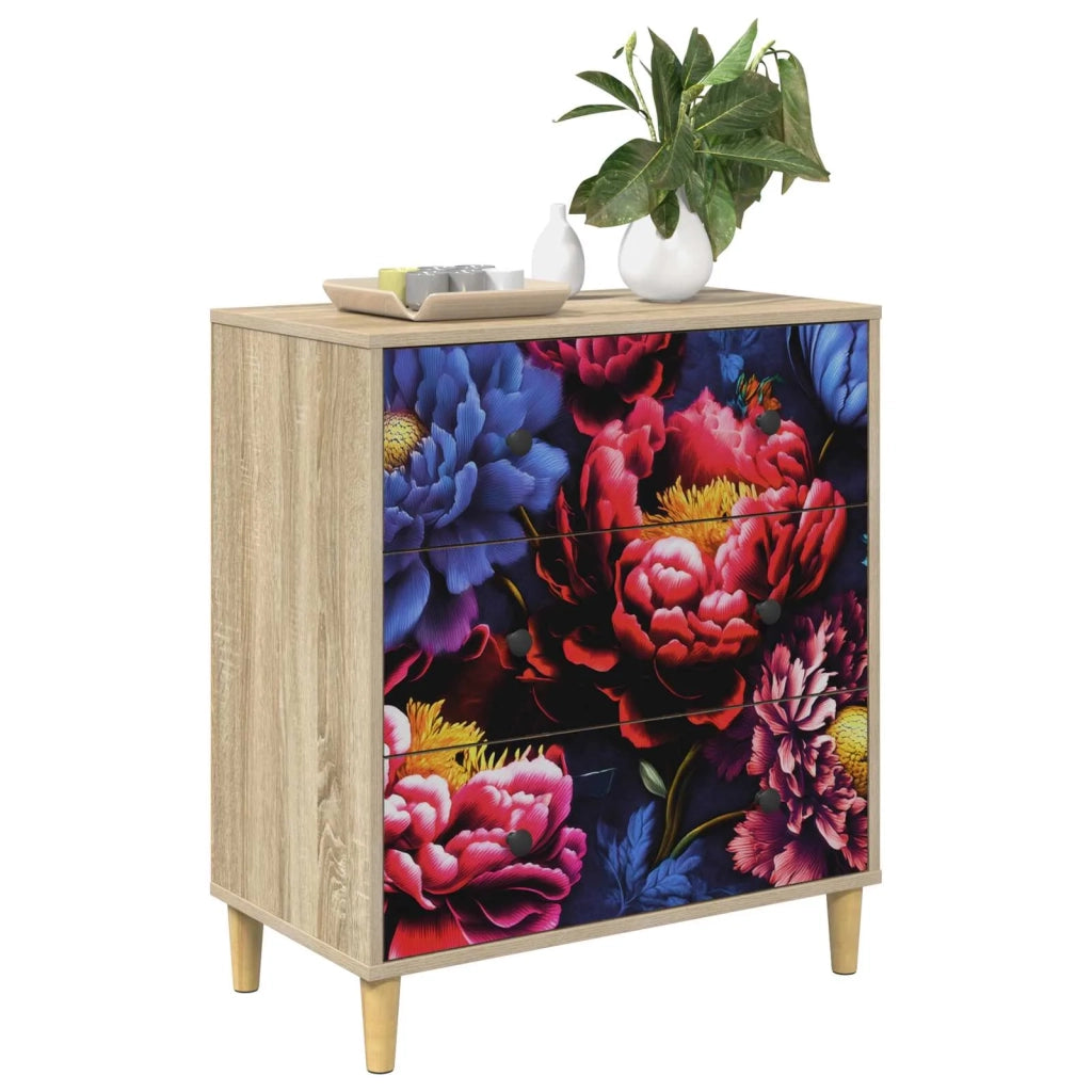 Cassettiera KIEL Stampa di peonia scura 66 x 36,5 x 75 cm 8007363