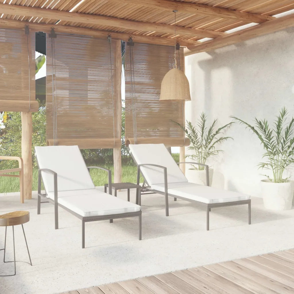 Lettini Prendisole 2 pz | Sdraio da giardino | Lettino da sole con Tavolo in Polyrattan Neri