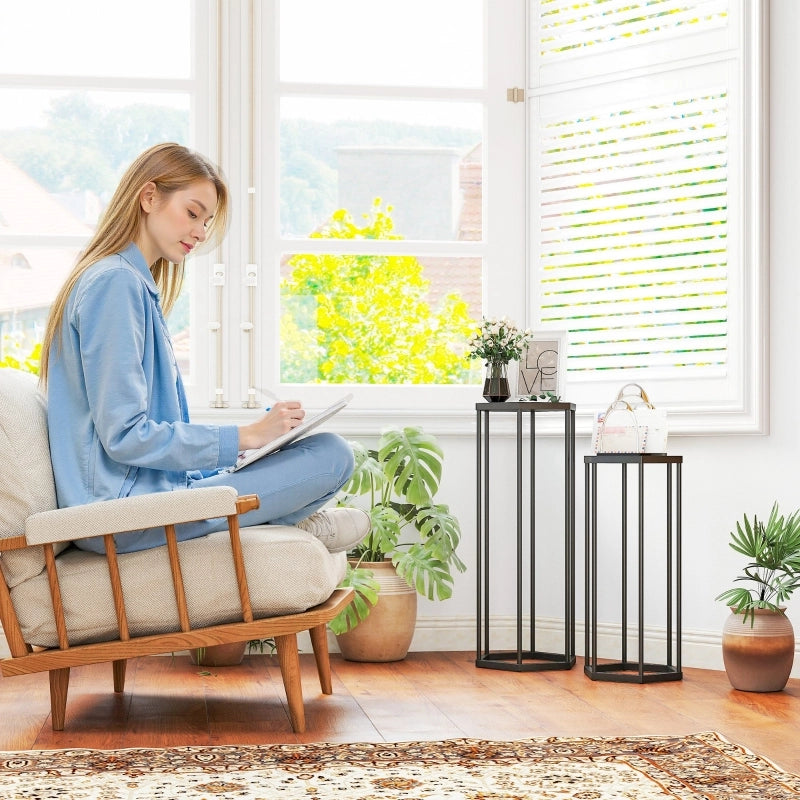 Set di 2 portapiante in metallo nero per interni ed esterni, design esagonale, 75 cm e 60 cm
