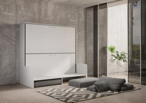 Letto Doppio A Scomparsa Kando Con Divano Con Materassi Bianco Frassino e Grigio