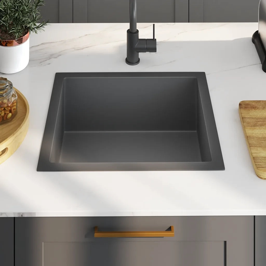 Lavello da Cucina-Lavandino-Lavabo Artigianale Nero in Acciaio Inox 859895