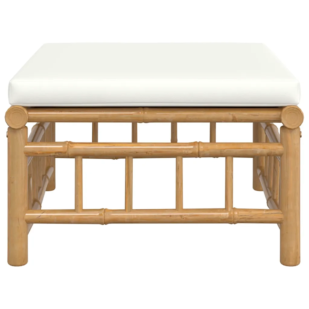 Poggiapiedi da Giardino con Cuscino Bianco Crema in Bamb¨´ CFW7891274