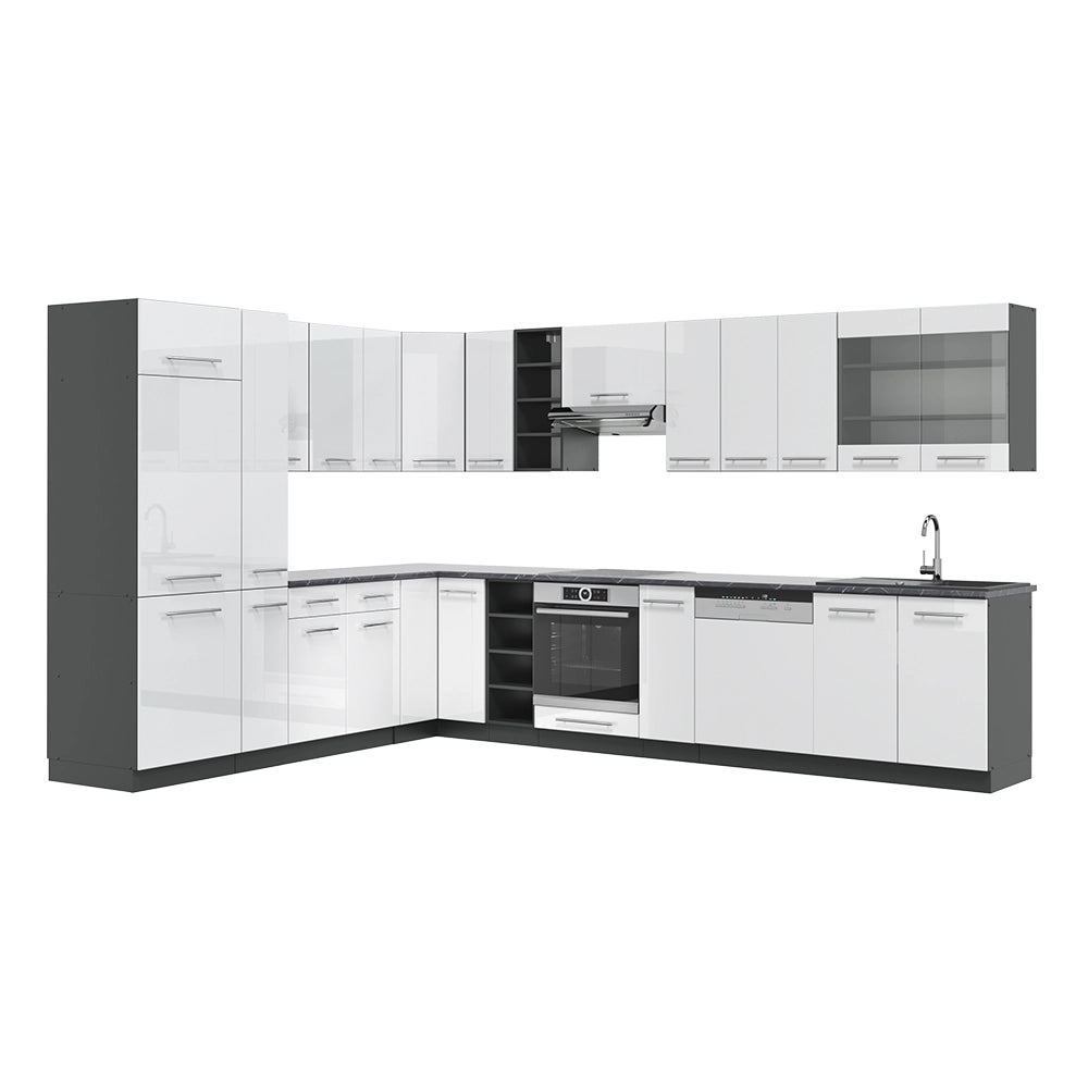 Cucina angolare completa Fame-Line Bianco lucido/Antracite 347 x 60 cm, PT Antracite Vicco