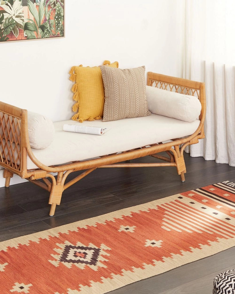 Tappeto Kilim in cotone multicolore 80 x 300 cm con motivo geometrico reversibile e frange Rettangolare Tradizionale