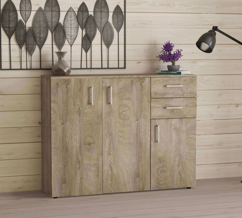 Madia Moderna con 2 cassetti e tre ante in Legno Composito cm 120x35x93 - READ