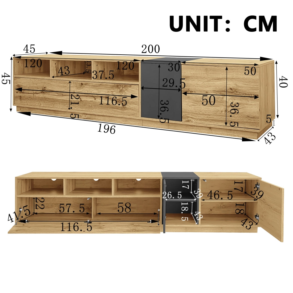OKWISH Mobile TV con 3 Vani, 3 Ante e Passacavi, Stile Moderno per Soggiorno, in Pannello Truciolare, 200 x 45 x 45 cm