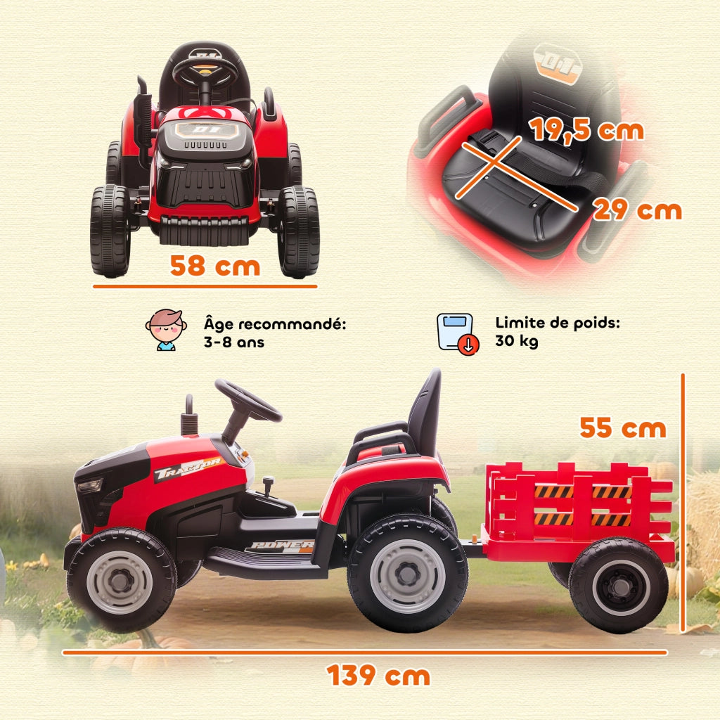 Tracteur elettrico bambini con rimorchio ¨C zephmum ¨C 139x58x55cm rosso