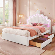 LETTO 140x200 cm in PU Bianco con 2 cassetti e testiera regolabile