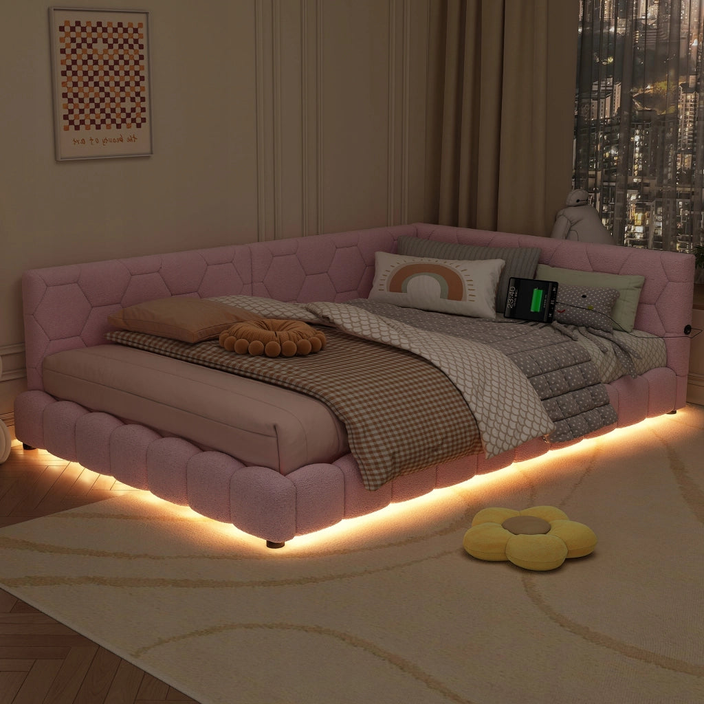 Letto singolo 140x200 - Xylo - Rosa con illuminazione RGB e USB