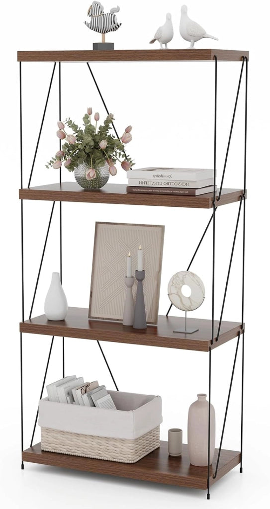 Scaffale Multiuso a 2/3/4/5 Ripiani, Libreria Autoportante con Struttura in Metallo, Stile Industriale, per Camera da Letto, Soggiorno Ufficio Studio (4 Livelli 61x29,5x105 cm)