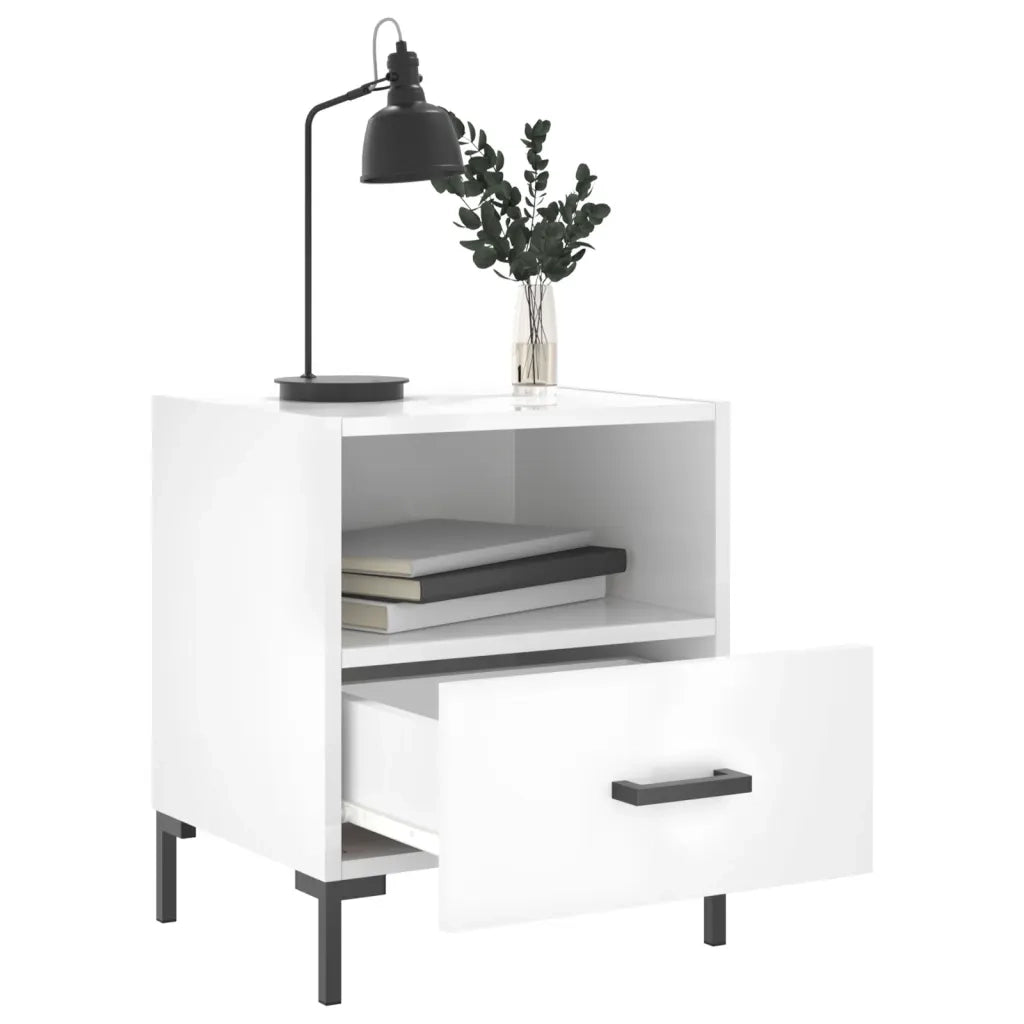 Comodini 2 pz Bianco Lucido 40x35x47,5 cm in Legno Multistratocod mxl 79859