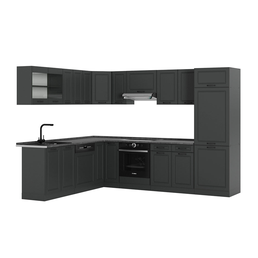 Vicco Cucina angolare completa Casa di campagna antracite/antracite 227 x 287 cm senza piano di lavoro