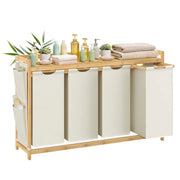 Cesto portabiancheria con 4 scomparti cesto portabiancheria in bambù capacità 200 litri con ripiano e tasche laterali 124,6 x 33 x 78 cm beige 12_0007979