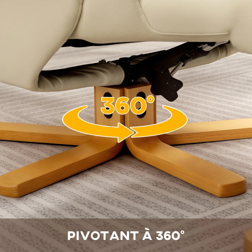 Poltrona relax reclinabile girevole 360¡ã con poggiapiedi ¨C zephmum ¨C crema 120 kg