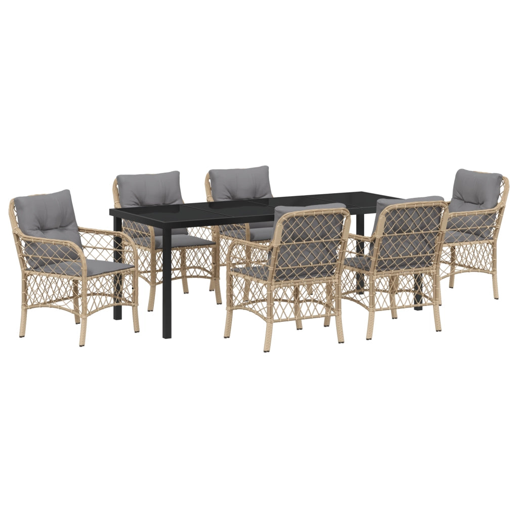 Set di Mobili da Giardino da 7 Pezzi con Cuscini Beige Rattan PE