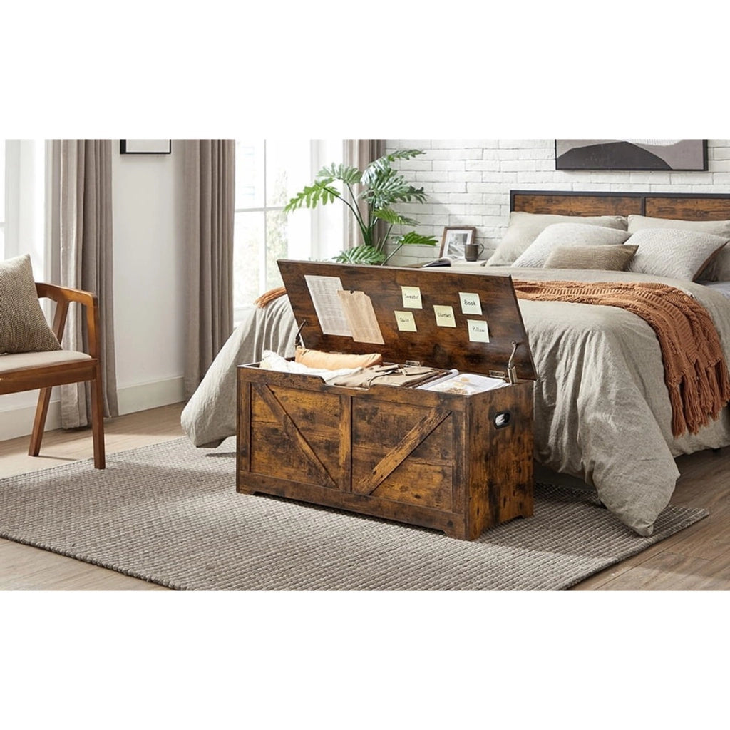 Panca contenitore vintage in legno marrone rustico