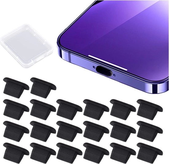 20 pezzi di presine in tessuto - presine per smartphone con porta di ricarica in silicone - scatola trasparente di conservazione - impermeabili a polvere e acqua.