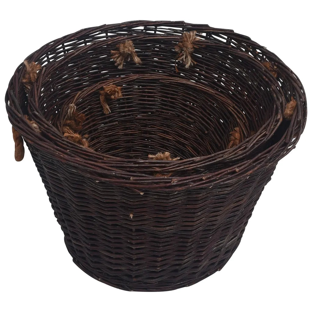 Set Cestini Portalegna Impilabili 3 pz-Cesta Legna da Ardere Marrone Scuro in Salice