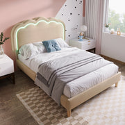 LETTO imbottito LED 90x200 cm beige con testiera regolabile