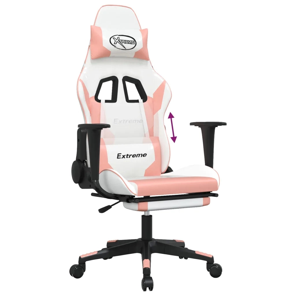 Sedia da Gaming | Sedia da e-sports con Poggiapiedi Bianco e Rosa in Similpelle