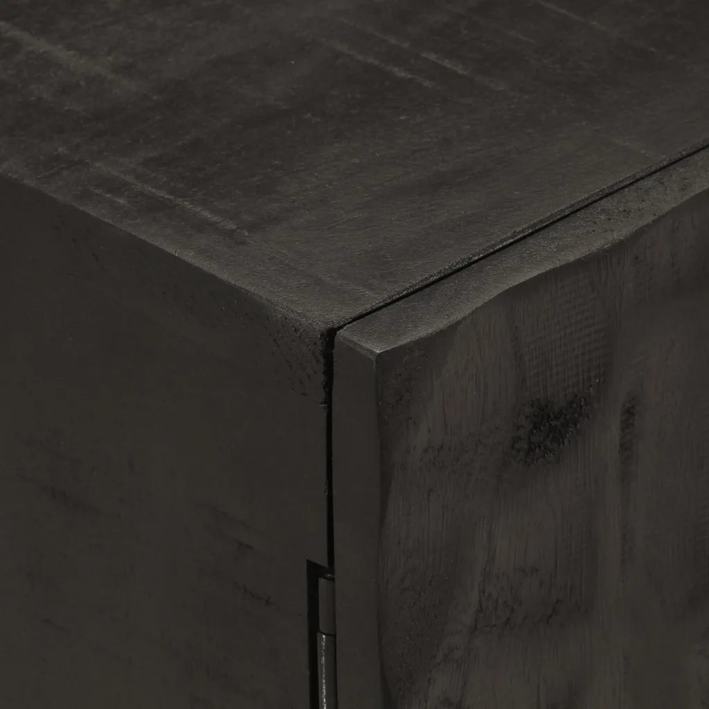 Comodino-Tavolino da notte Nero 40x30x50 cm in Legno Massello di Mango e Ferro 701344