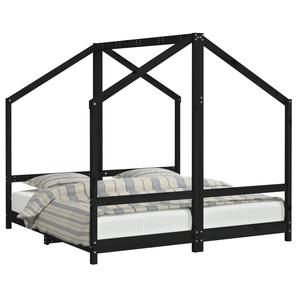 Giroletto per Bambini Nero 2x(80x160) cm Legno Massello di Pino 3200597