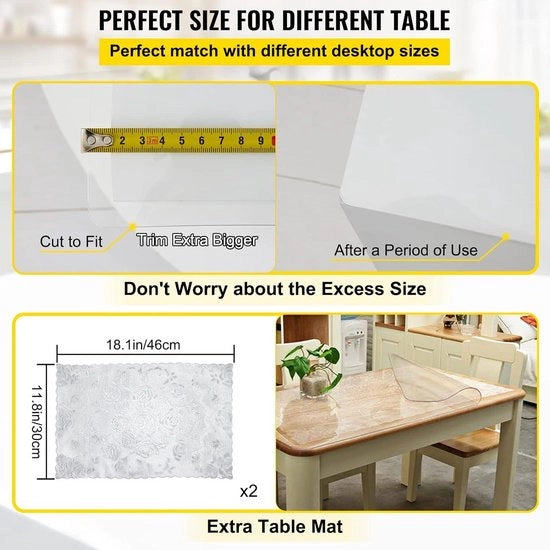 Tavolo trasparente in plastica 76 x 152 cm - Imbottito e facile da pulire - Cassetto rettangolare per scrivania, comodino o cassettiera