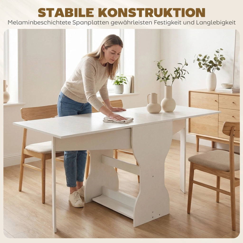 Tavolo da pranzo pieghevole con contenitore ¨C Zephmum ¨C Bianco 160x60x75 cm