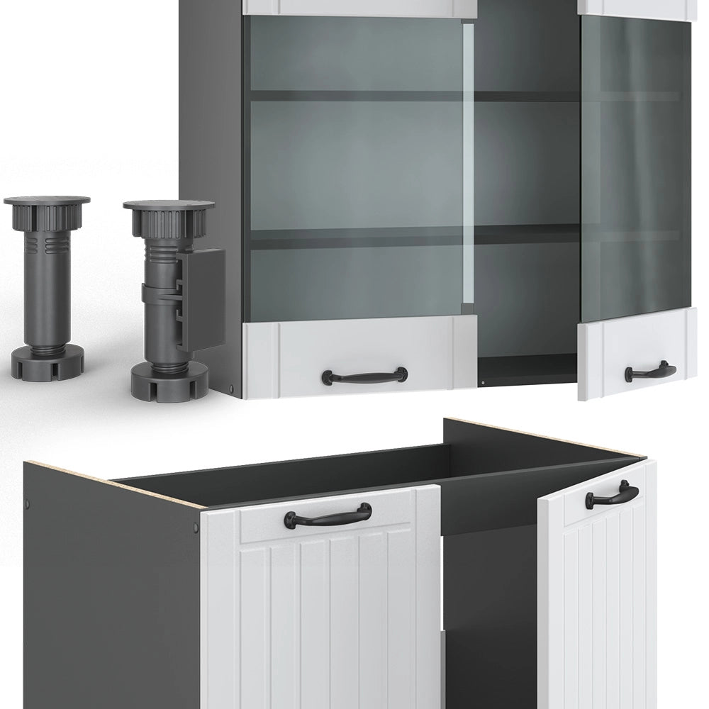 Cucina componibile Fame-Line Bianco rustico/Antracite 235 cm, PL Antracite Vicco