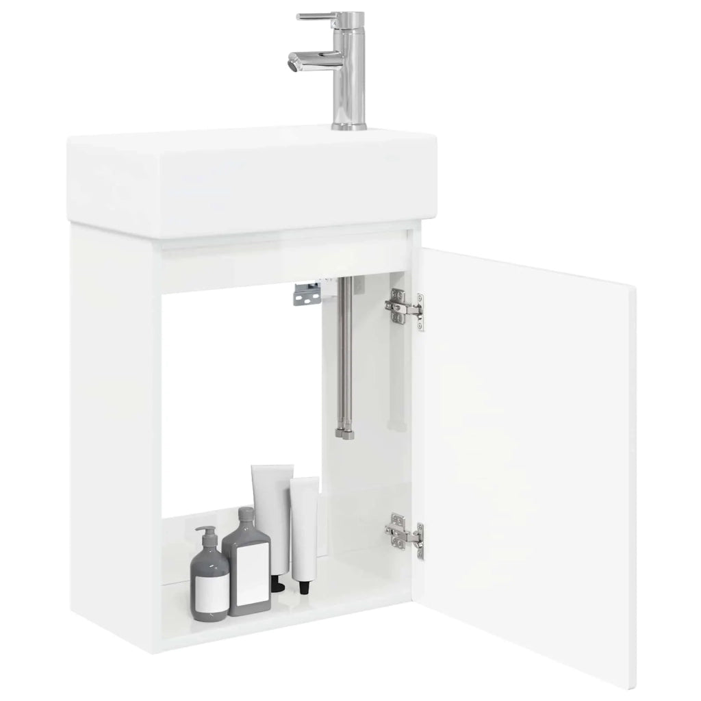 Mobile bagno con rubinetto Bianco Lucido 45,5 x 22,5 x 84 cm 889455